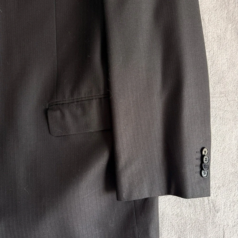 Karako Black Pinstripe Suit Jacket Blazer Made in Italy Super Fine Yarn size 48L